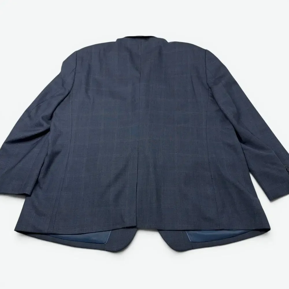 Joseph Feiss Gold Blazer Mens 54R Blue Windowpane Plaid Wool Suit Jacket